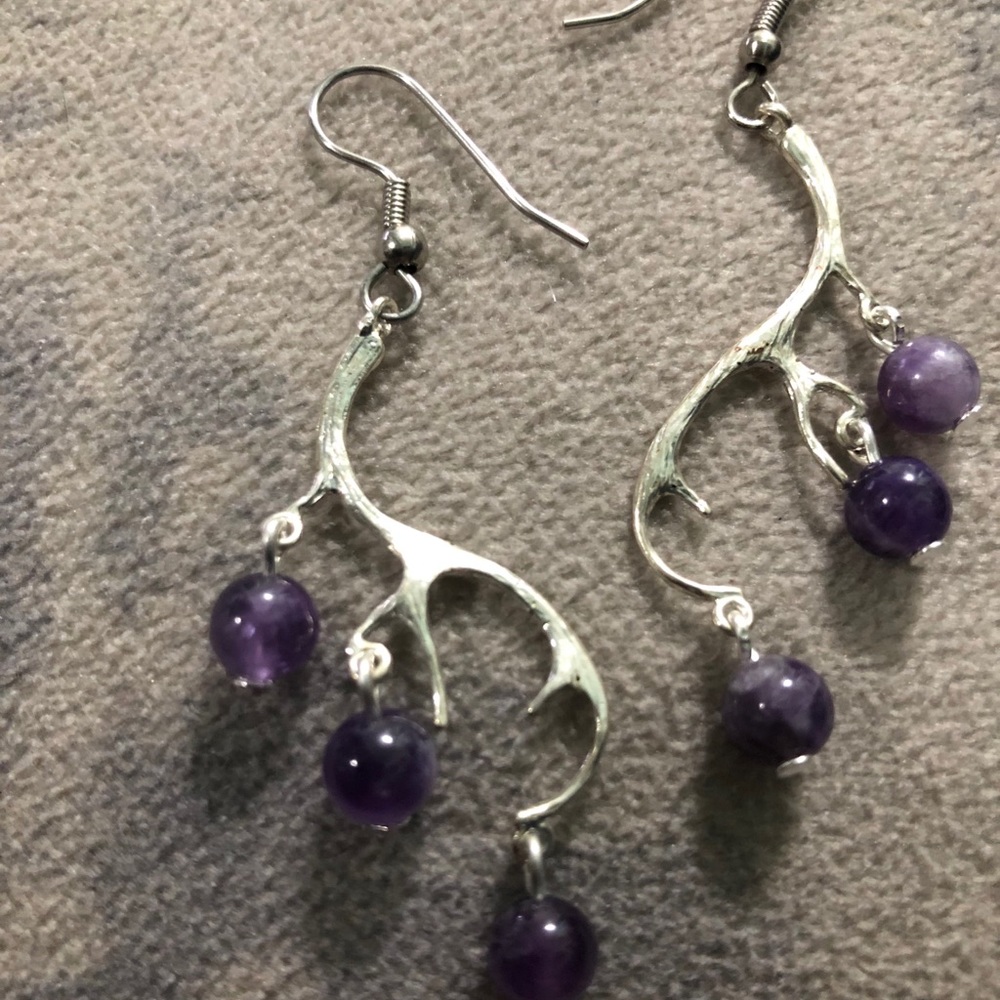 Antler charm & Amethyst earrings